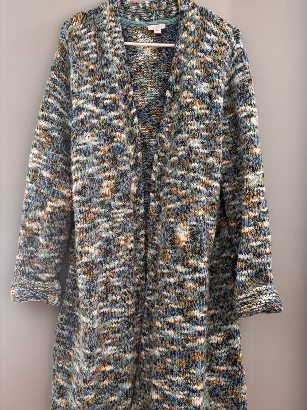 J. Jill Multicolor Open-Front Knit Cardigan - Blue, Green, Tan, White